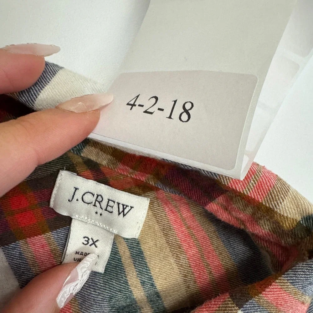 J Crew Shirt Womens 3X Plaid Flannel Red White Button Down Cotton Outdoor Casual